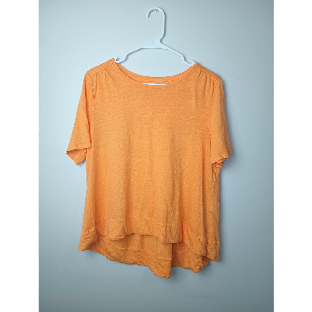 Chico's 100% Linen Orange Blouse Women Top Short sleeve pull over Large